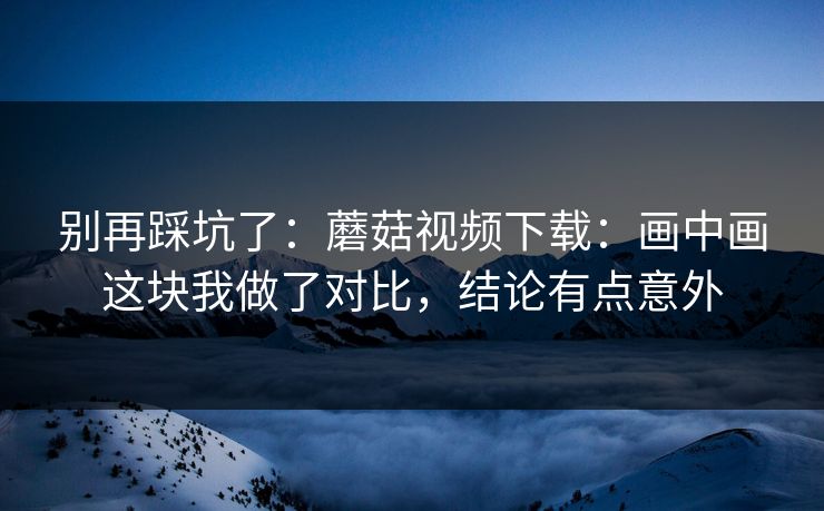 别再踩坑了：蘑菇视频下载：画中画这块我做了对比，结论有点意外