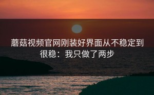 蘑菇视频官网刚装好界面从不稳定到很稳：我只做了两步