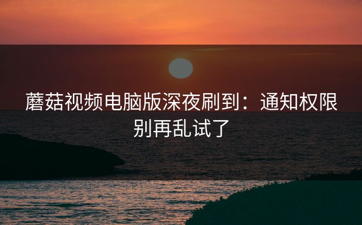 蘑菇视频电脑版深夜刷到:通知权限别再乱试了 蘑菇视频电脑版深夜刷到:通知权限别再乱试了